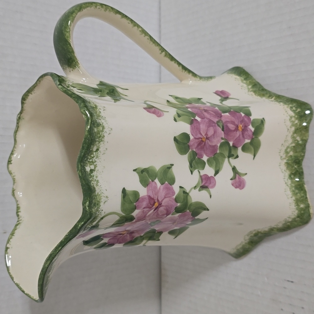 Vintage Hand Painted Large Cash Family Blue Ridge Pottery Floral Pitcher - Picture 2 of 16